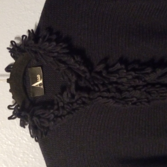 ALGO Swizerland Navy 100% Cashmere Loop Ruffle Neck & Accent Cardigan Jacket L - Picture 1 of 7